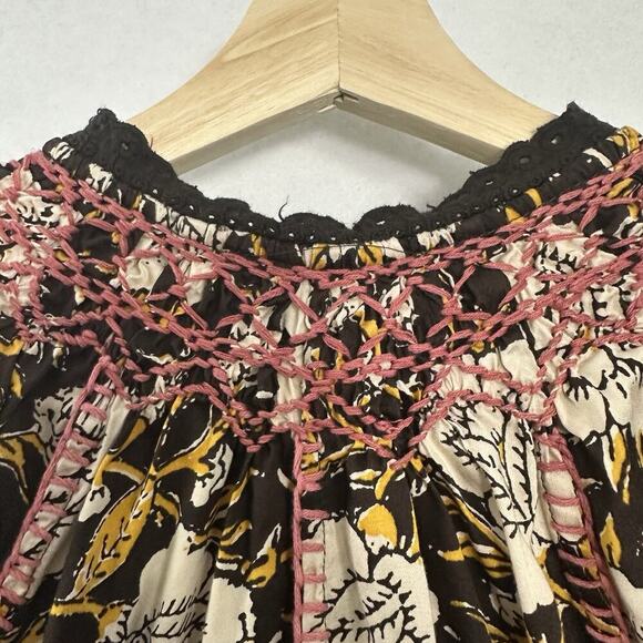 Natural Life Maxi Dress Women M Brown Floral Thick Stitching Boho Muumuu Country - Picture 11 of 16